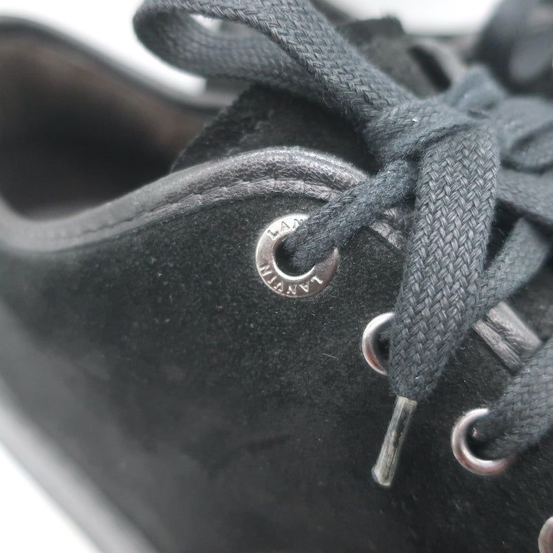 Lanvin DBB1 Cap Toe Low Top Sneakers Black Suede &amp; Patent Leather Size 9