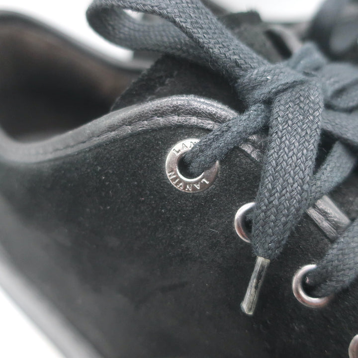 Lanvin DBB1 Cap Toe Low Top Sneakers Black Suede &amp; Patent Leather Size 9
