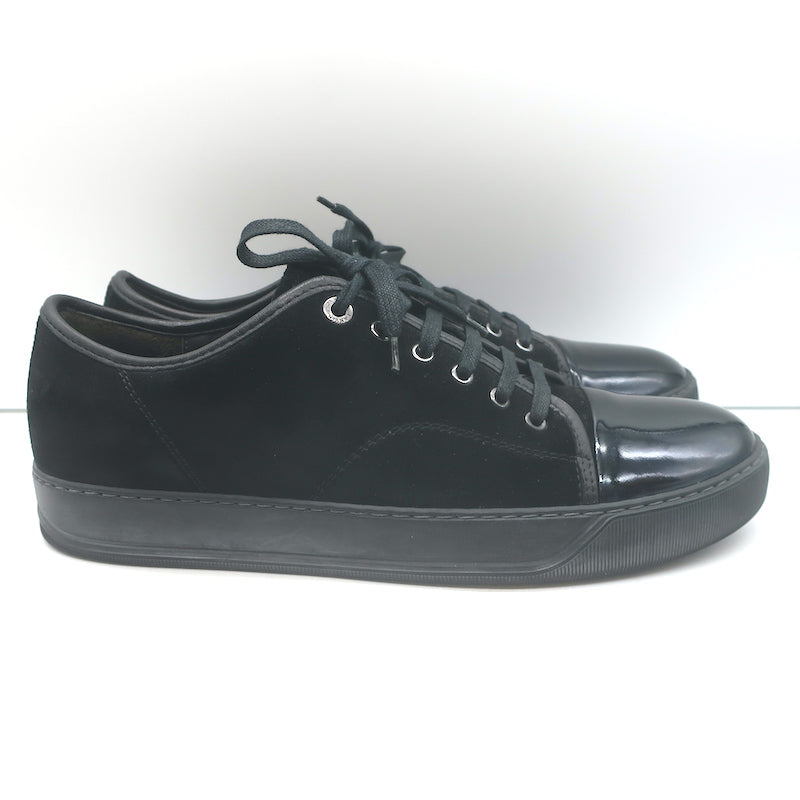 Lanvin DBB1 Cap Toe Low Top Sneakers Black Suede &amp; Patent Leather Size 9