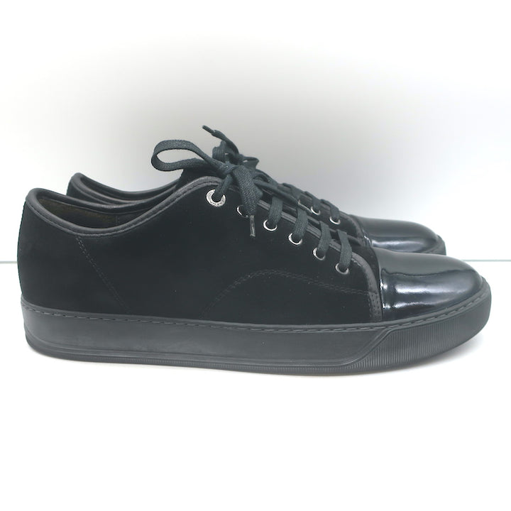 Lanvin DBB1 Cap Toe Low Top Sneakers Black Suede &amp; Patent Leather Size 9