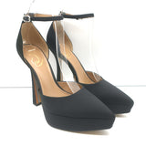 Sam Edelman Andie Platform Pumps Black Satin Size 7.5 Ankle Strap Heels