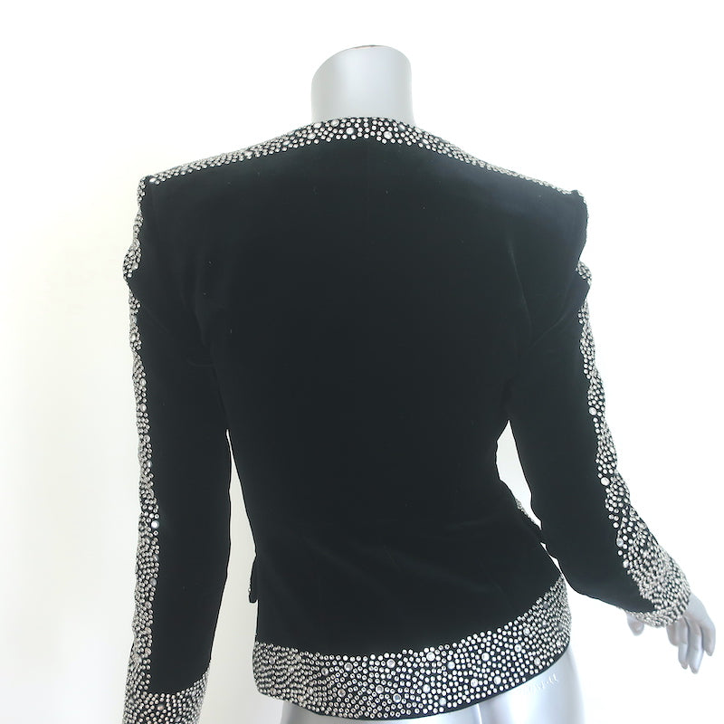 Balmain Crystal-Embellished Velvet Blazer Black Size 34 V-Neck Jacket