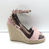 Valentino Rockstud Espadrille Wedge Sandals Light Pink Leather Size 36 NEW