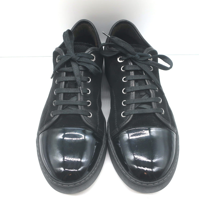 Lanvin DBB1 Cap Toe Low Top Sneakers Black Suede &amp; Patent Leather Size 9