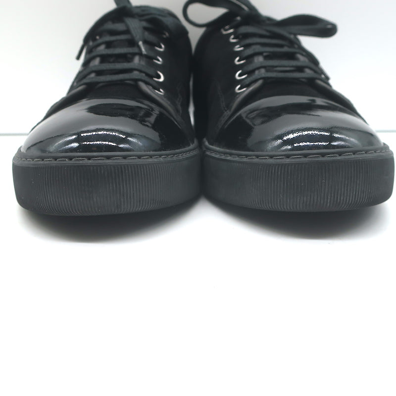 Lanvin DBB1 Cap Toe Low Top Sneakers Black Suede &amp; Patent Leather Size 9