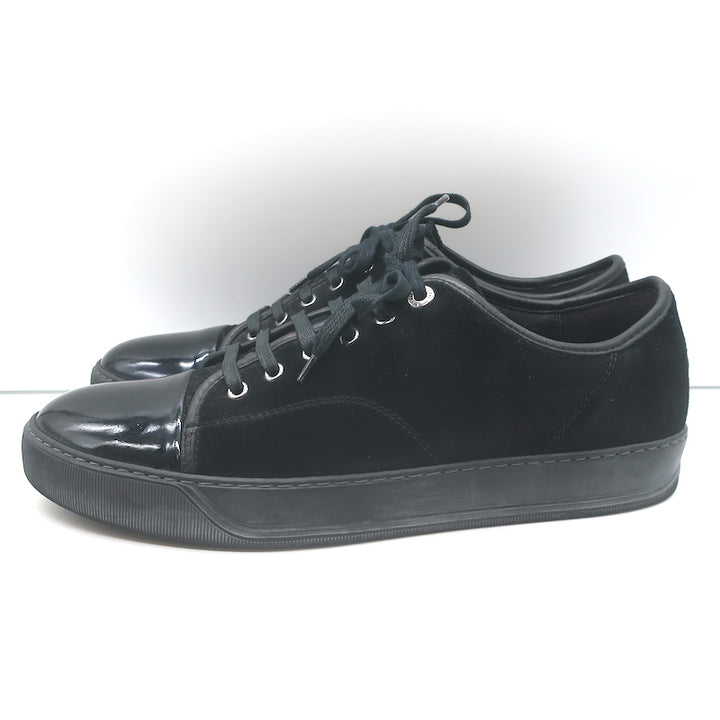 Lanvin DBB1 Cap Toe Low Top Sneakers Black Suede &amp; Patent Leather Size 9