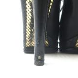 Chanel CC Cap Toe Quilted-Platform Lace-Up Booties Black Leather Size 40