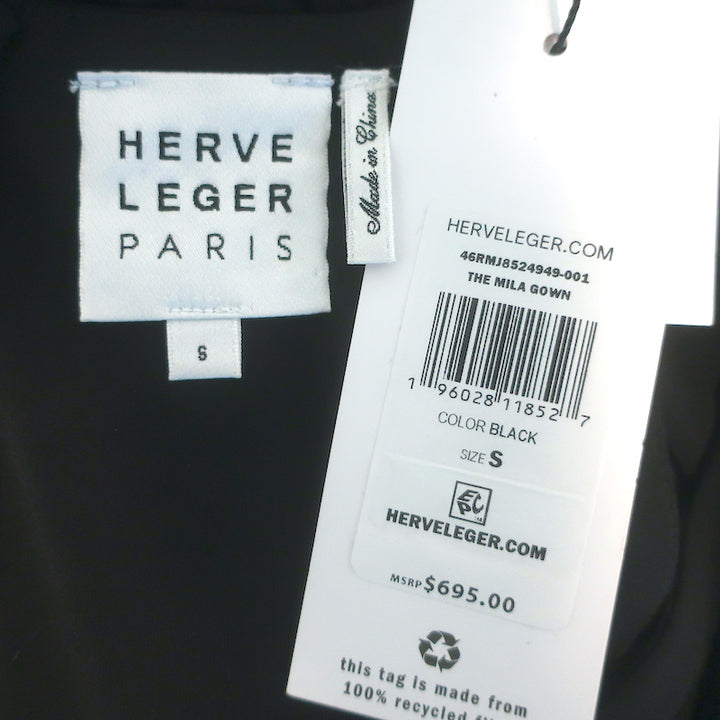 Herve Leger Mila Gown Black Stretch Jersey Size Small Sleeveless Maxi Dress NEW