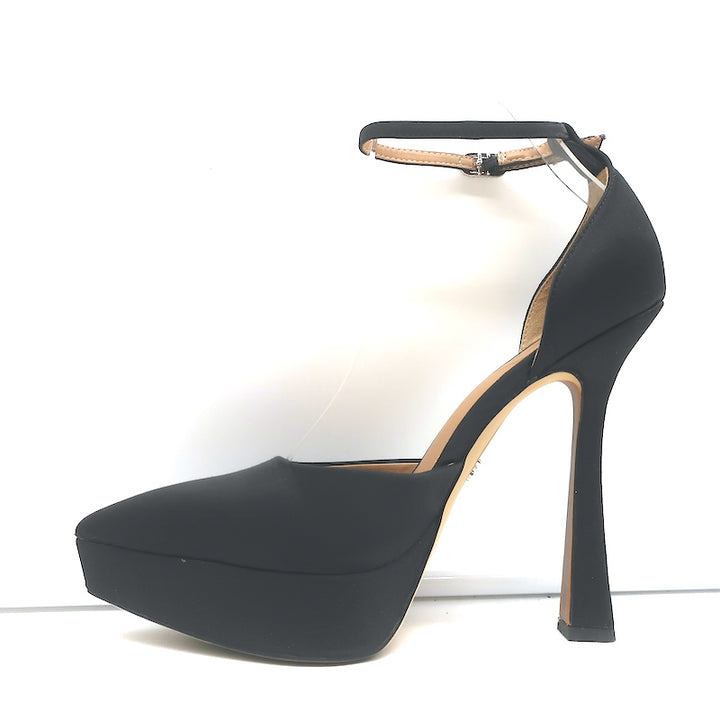 Sam Edelman Andie Platform Pumps Black Satin Size 7.5 Ankle Strap Heels