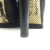 Chanel CC Cap Toe Quilted-Platform Lace-Up Booties Black Leather Size 40