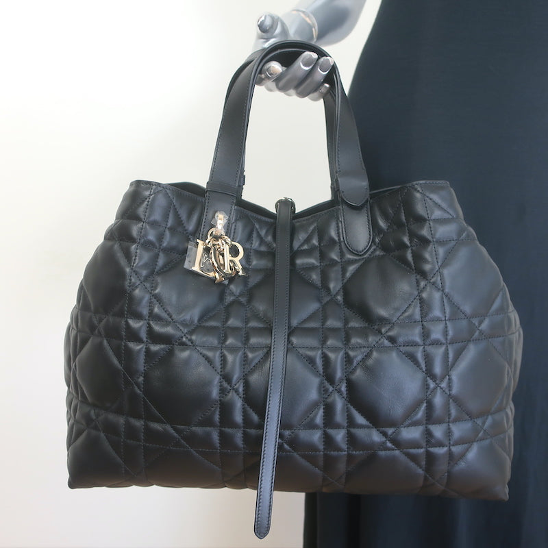 Christian Dior Large Toujours Bag Black Macrocannage Calfskin Leather NEW
