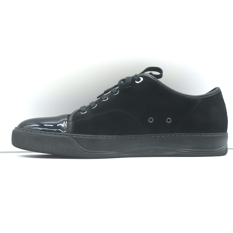 Lanvin DBB1 Cap Toe Low Top Sneakers Black Suede &amp; Patent Leather Size 9