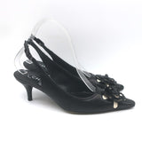 Chanel 05A CC Camellia Pointed Toe Slingback Pumps Black Leather Size 36