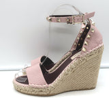 Valentino Rockstud Espadrille Wedge Sandals Light Pink Leather Size 36 NEW