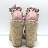 Valentino Rockstud Espadrille Wedge Sandals Light Pink Leather Size 36 NEW