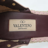Valentino Rockstud Espadrille Wedge Sandals Light Pink Leather Size 36 NEW