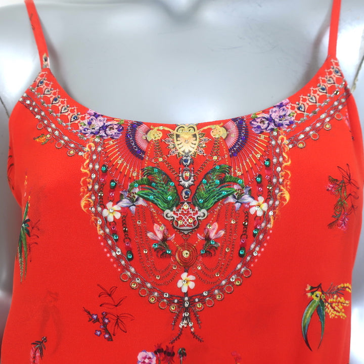 Milla by Camilla Paradise Circus Handkerchief Hem Midi Dress Red Silk Size Small