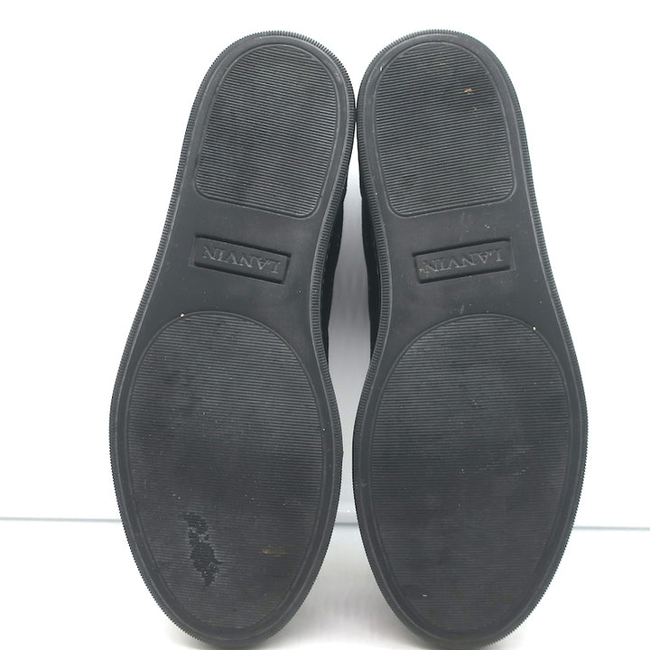 Lanvin DBB1 Cap Toe Low Top Sneakers Black Suede &amp; Patent Leather Size 9