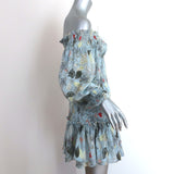 Alexis Off the Shoulder Smocked Mini Dress Gemina Blue Floral Print Size Small