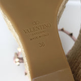 Valentino Rockstud Espadrille Wedge Sandals Light Pink Leather Size 36 NEW