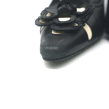 Chanel 05A CC Camellia Pointed Toe Slingback Pumps Black Leather Size 36