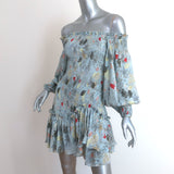 Alexis Off the Shoulder Smocked Mini Dress Gemina Blue Floral Print Size Small