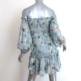 Alexis Off the Shoulder Smocked Mini Dress Gemina Blue Floral Print Size Small