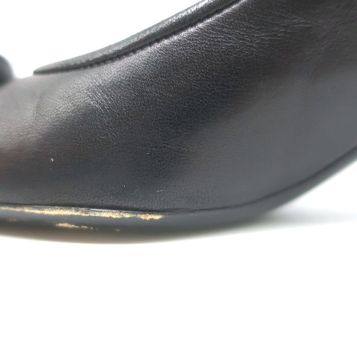 Chanel 05A CC Camellia Pointed Toe Slingback Pumps Black Leather Size 36