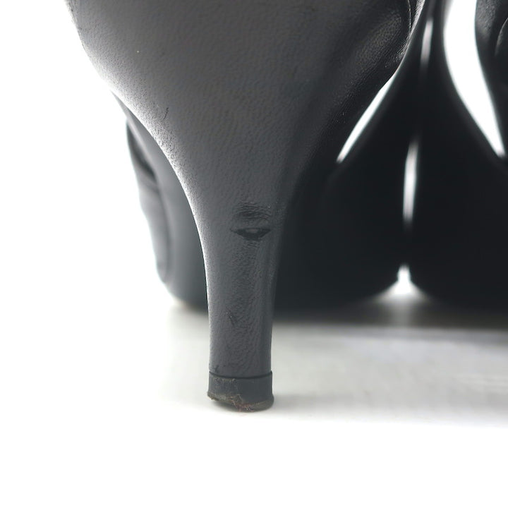 Chanel 05A CC Camellia Pointed Toe Slingback Pumps Black Leather Size 36