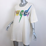 Gucci Blade Sequined Logo Oversized T-Shirt Ecru Size Large Short Sleeve Top