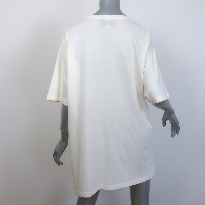 Gucci Blade Sequined Logo Oversized T-Shirt Ecru Size Large Short Sleeve Top
