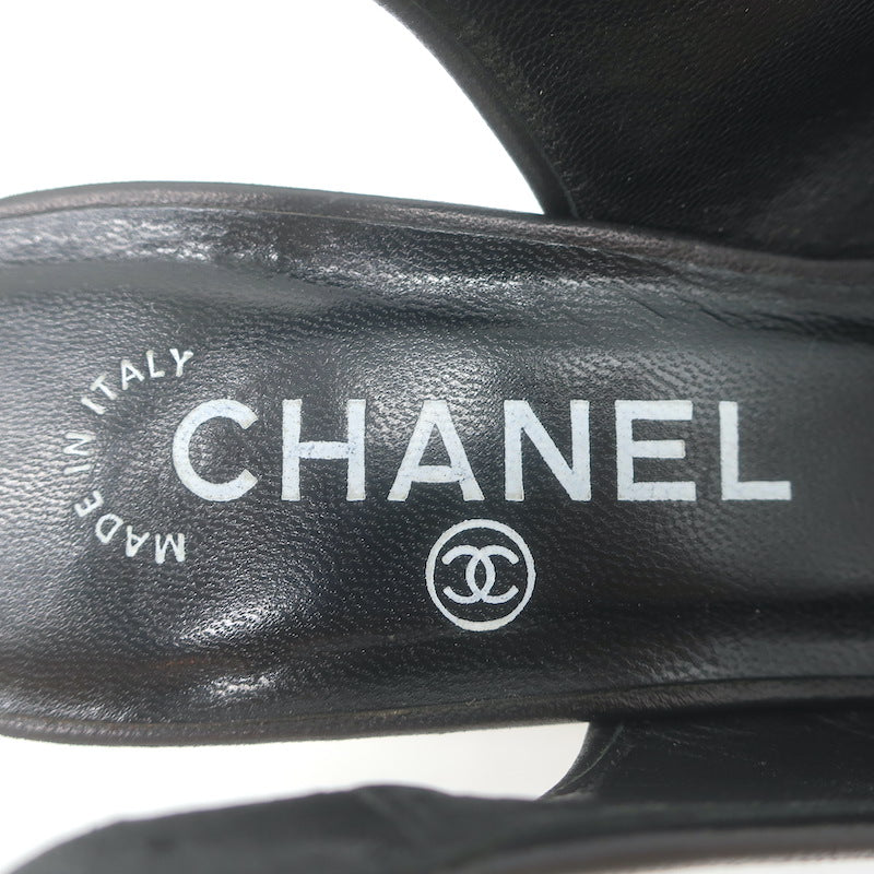Chanel 05A CC Camellia Pointed Toe Slingback Pumps Black Leather Size 36
