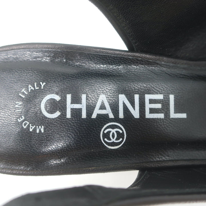 Chanel 05A CC Camellia Pointed Toe Slingback Pumps Black Leather Size 36