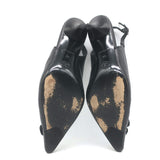 Chanel 05A CC Camellia Pointed Toe Slingback Pumps Black Leather Size 36