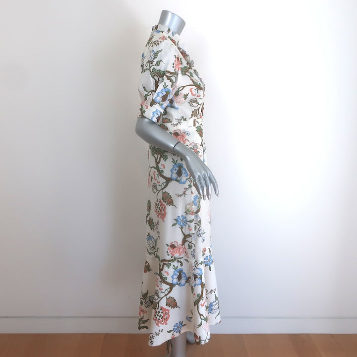 ME+EM Garden Floral Puff Sleeve Ruffled Midi Dress Cream Size US 6