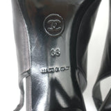 Chanel 05A CC Camellia Pointed Toe Slingback Pumps Black Leather Size 36