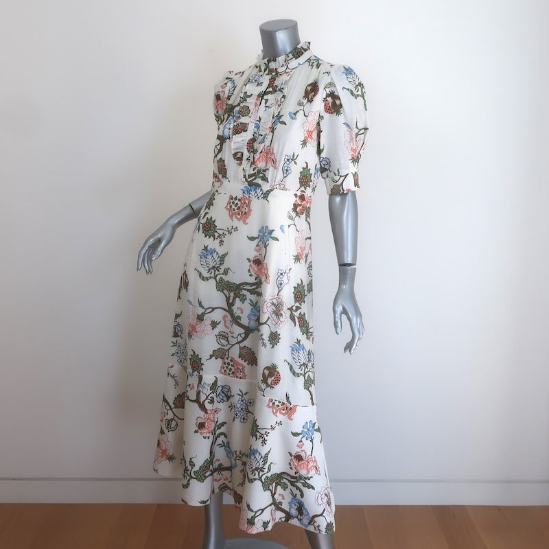ME+EM Garden Floral Puff Sleeve Ruffled Midi Dress Cream Size US 6