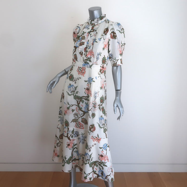 ME+EM Garden Floral Puff Sleeve Ruffled Midi Dress Cream Size US 6