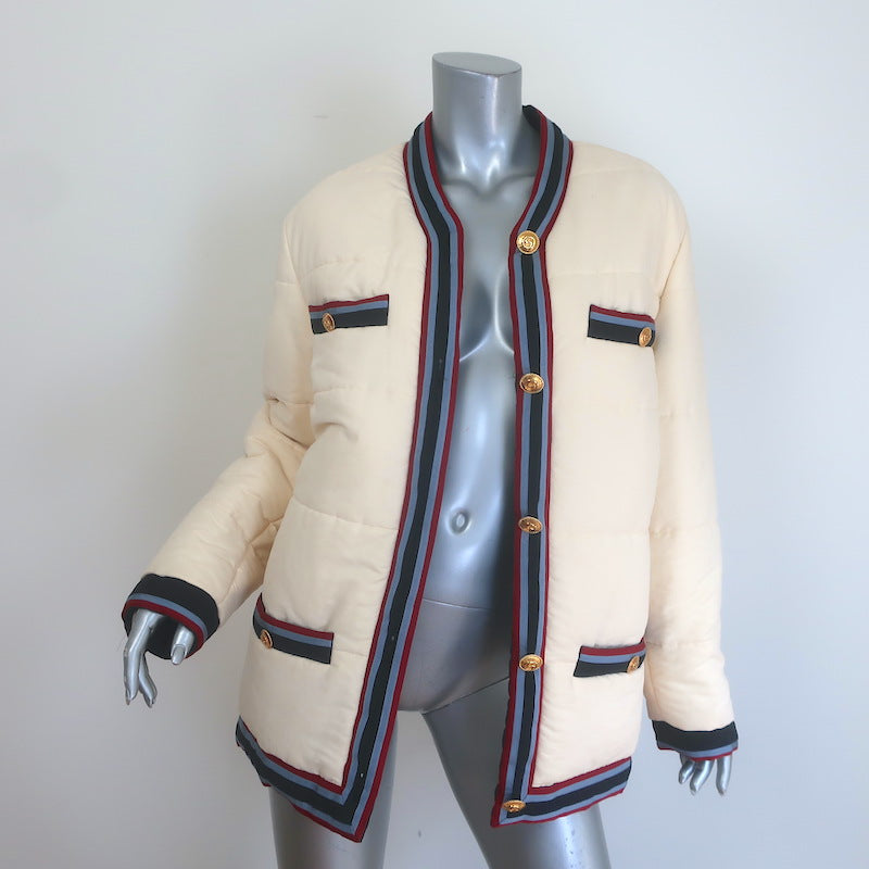 Gucci Web-Trim Padded Jacket Ivory Size 42