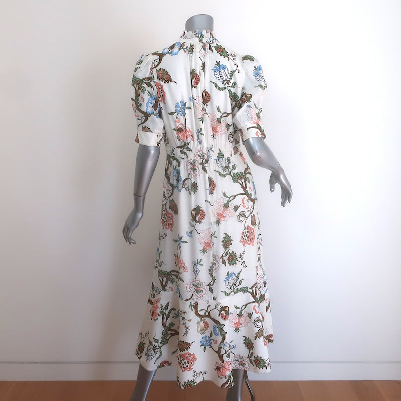 ME+EM Garden Floral Puff Sleeve Ruffled Midi Dress Cream Size US 6