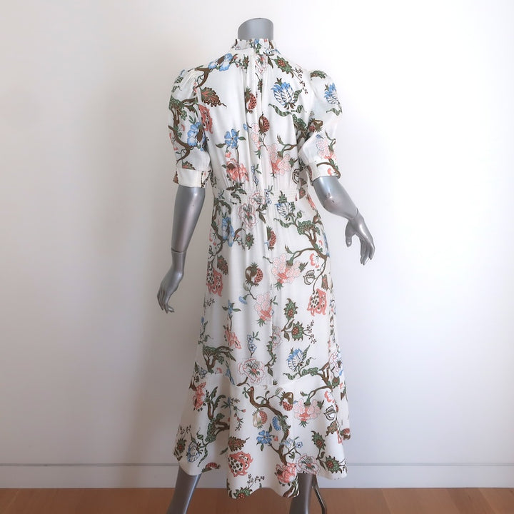ME+EM Garden Floral Puff Sleeve Ruffled Midi Dress Cream Size US 6