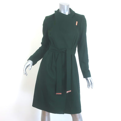 Ted Baker Sandra Belted Wrap Coat Emerald Green Wool-Cashmere Size 1