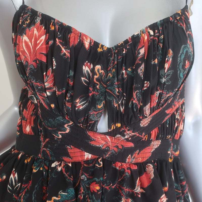 Ulla Johnson Renata Cutout Ruffled Midi Dress Black Floral Print Silk Size 6