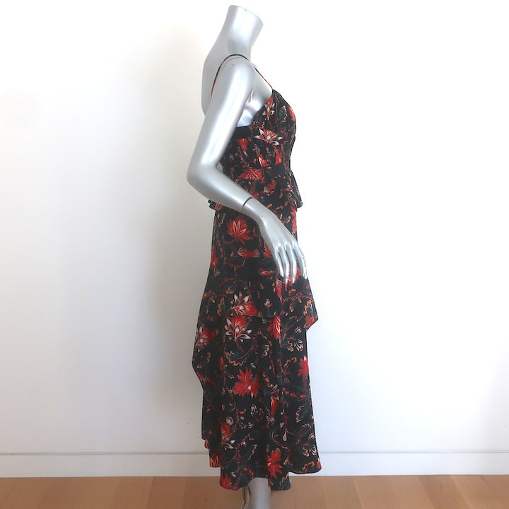 Ulla Johnson Renata Cutout Ruffled Midi Dress Black Floral Print Silk Size 6