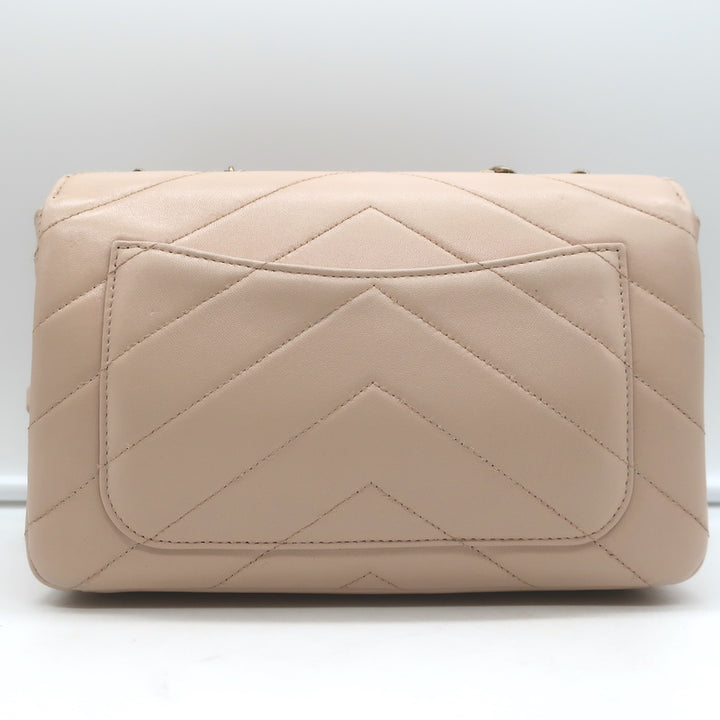 Chanel 2016 Coco Envelope Flap Bag Beige Chevron Quilted Leather Crossbody