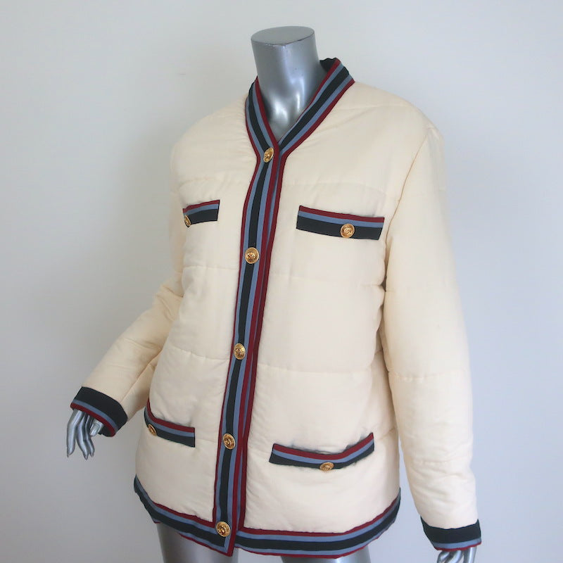 Gucci Web-Trim Padded Jacket Ivory Size 42