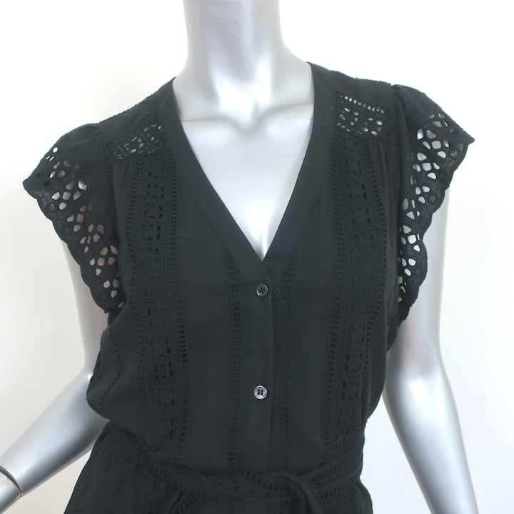 Veronica Beard Button-Front Mini Dress Black Eyelet Embroidered Cotton Size 2