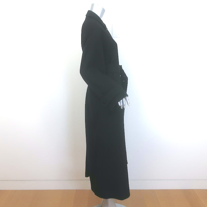 Emporio Armani Belted Maxi Coat Black Textured Virgin Wool Size 36