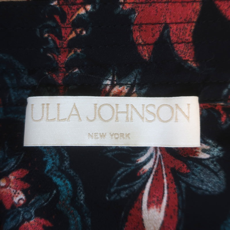 Ulla Johnson Renata Cutout Ruffled Midi Dress Black Floral Print Silk Size 6