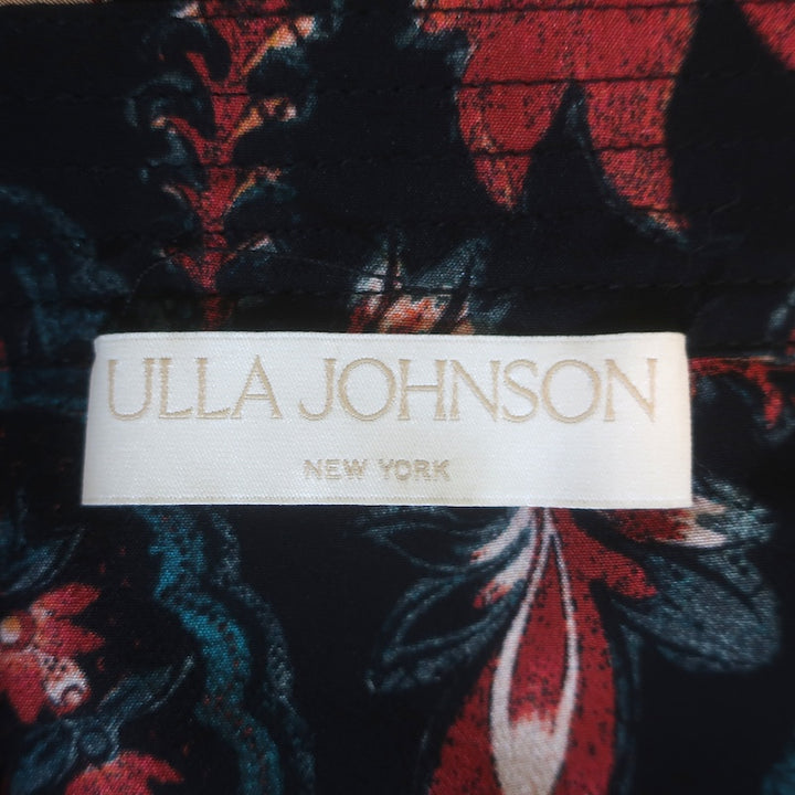Ulla Johnson Renata Cutout Ruffled Midi Dress Black Floral Print Silk Size 6
